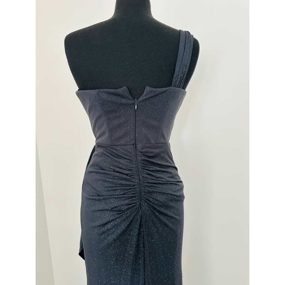 Xscape Evening‎ Dress 6 One Shoulder Navy Blue Glitter Gown Ruched Formal Prom - Picture 5 of 11